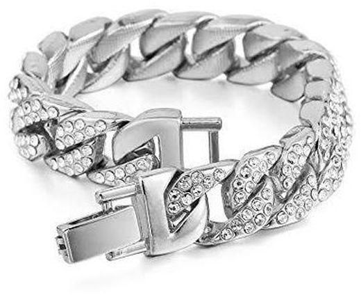 Cuban Link Iced Chain Bracelet-SILVER
