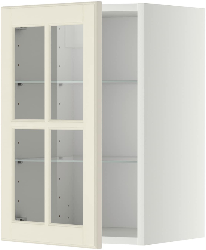 METOD Wall cabinet w shelves/glass door - white/Bodbyn off-white 40x60 cm