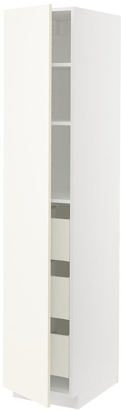 METOD / MAXIMERA High cabinet with drawers - white/Vallstena white 40x60x200 cm