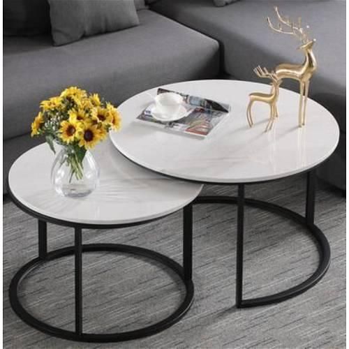 Coffee Table, 2 Pieces, White / Black - ST86