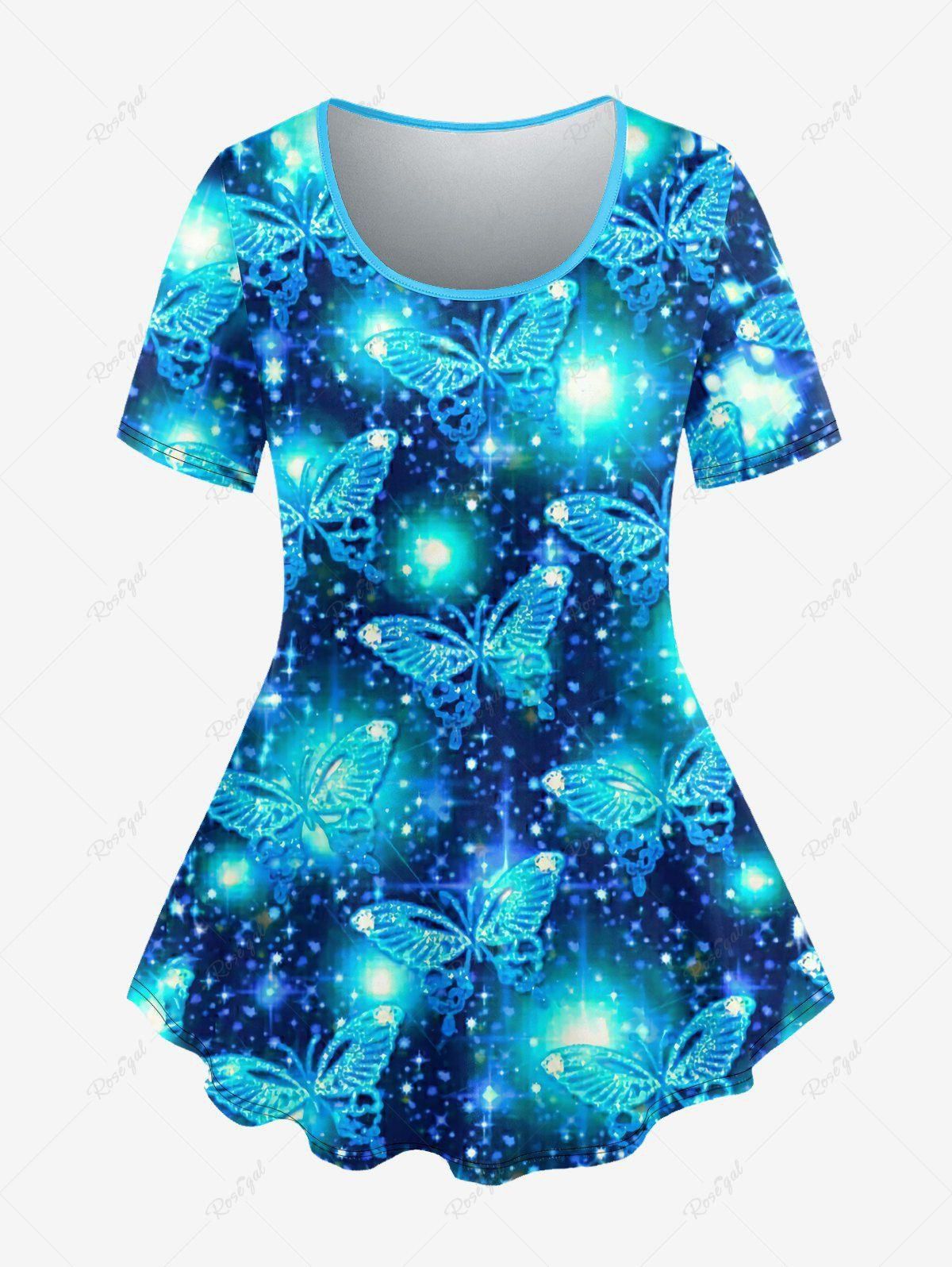 Plus Size Galaxy Butterfly Glitter Print T-shirt - 6x