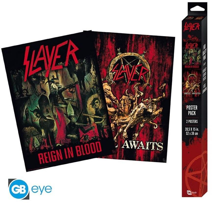 Slayer Set of 2 Posters 52cm x 38cm Reign in Blood and Hell Awaits Ideal Artwork for Wall Home Office Decor Officially Licensed Merchandise