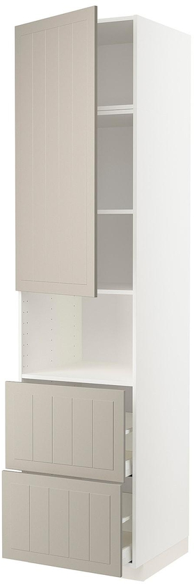 METOD / MAXIMERA خزانة عالية لميكروويف مع باب/درجين - أبيض/Stensund بيج ‎60x60x240 سم‏
