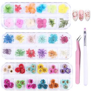 36 Colors Mini Dried Flowers 3D Nail Art Sticker Kit Multicolour