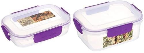 M Design Food Storage Box, 600 ml - Clear and Purple + M Design Food Storage Box, 1.6 Liter - Clear and Purple
