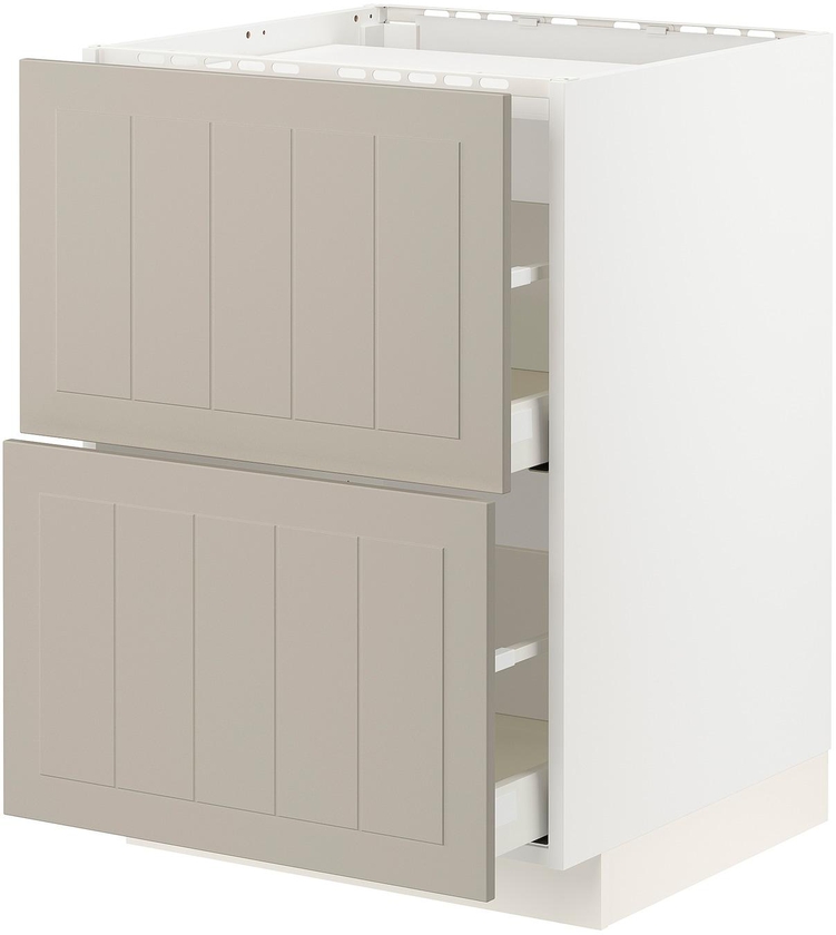 METOD / MAXIMERA Base cab f hob/2 fronts/2 drawers - white/Stensund beige 60x60 cm