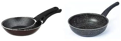 Trueval frying pan set 2 pieces 16-20 + Lazord granite deep frying pan 24cm, black