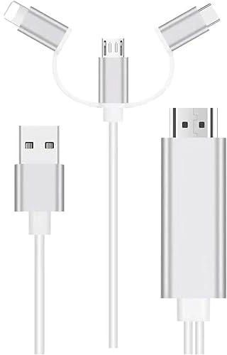 ET- 3 in 1 2M HDMI Cable HDTV adapter AV Cable for Lightning/Micro USB/Type C to HDMI 1080P For iPhone Android Phones (White),
