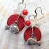 Fish Earrings Big Red Ocean Theme Jewelry Wirewrapped Coral Beads and Coconut Shells