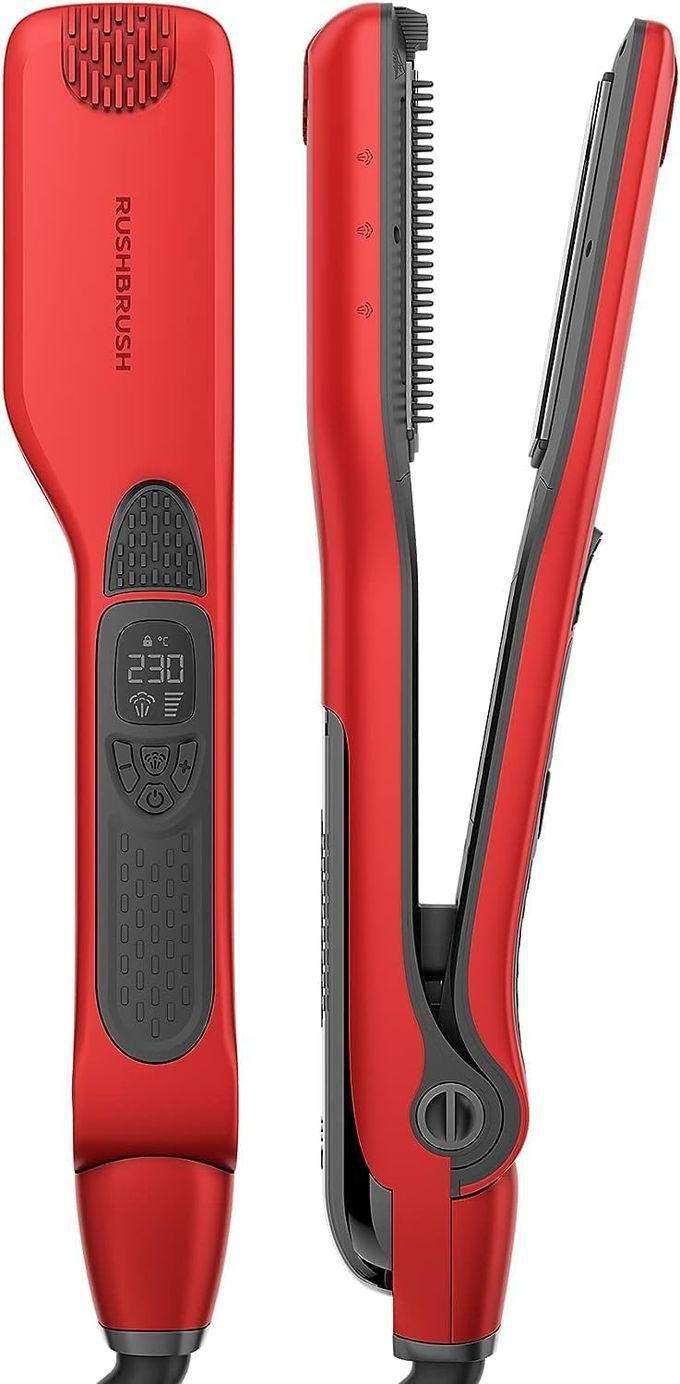 Rush Brush مكواة فرد الشعر من راش براش، مكواة البخار X5 Pro، ألواح تيتانيوم، تقنية النانو، حتى 230 درجة مئوية - احمر - RB-X5PRO-Red