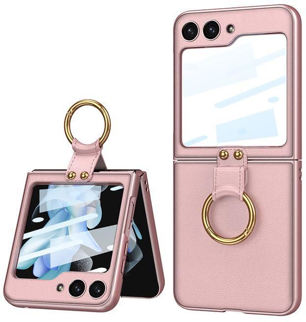 Compatible With Samsung Galaxy Z Flip 5 Leather Ulta Thin Camira With Ring (Pink)
