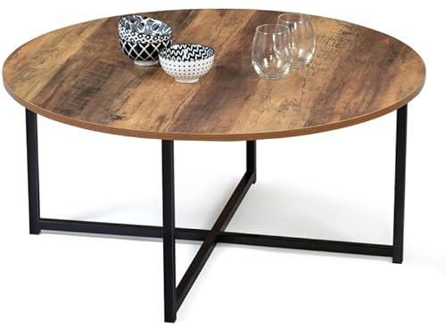 IDMarket - Hawkins Round Coffee Table 80 cm Dark Wood Industrial Design