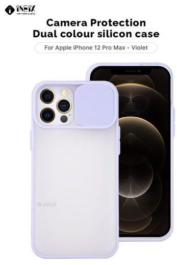 Dual Color Silicone Back Case Cover With Sliding Camera Protection For Apple iPhone 12 Pro Max (6.7) - Voilet