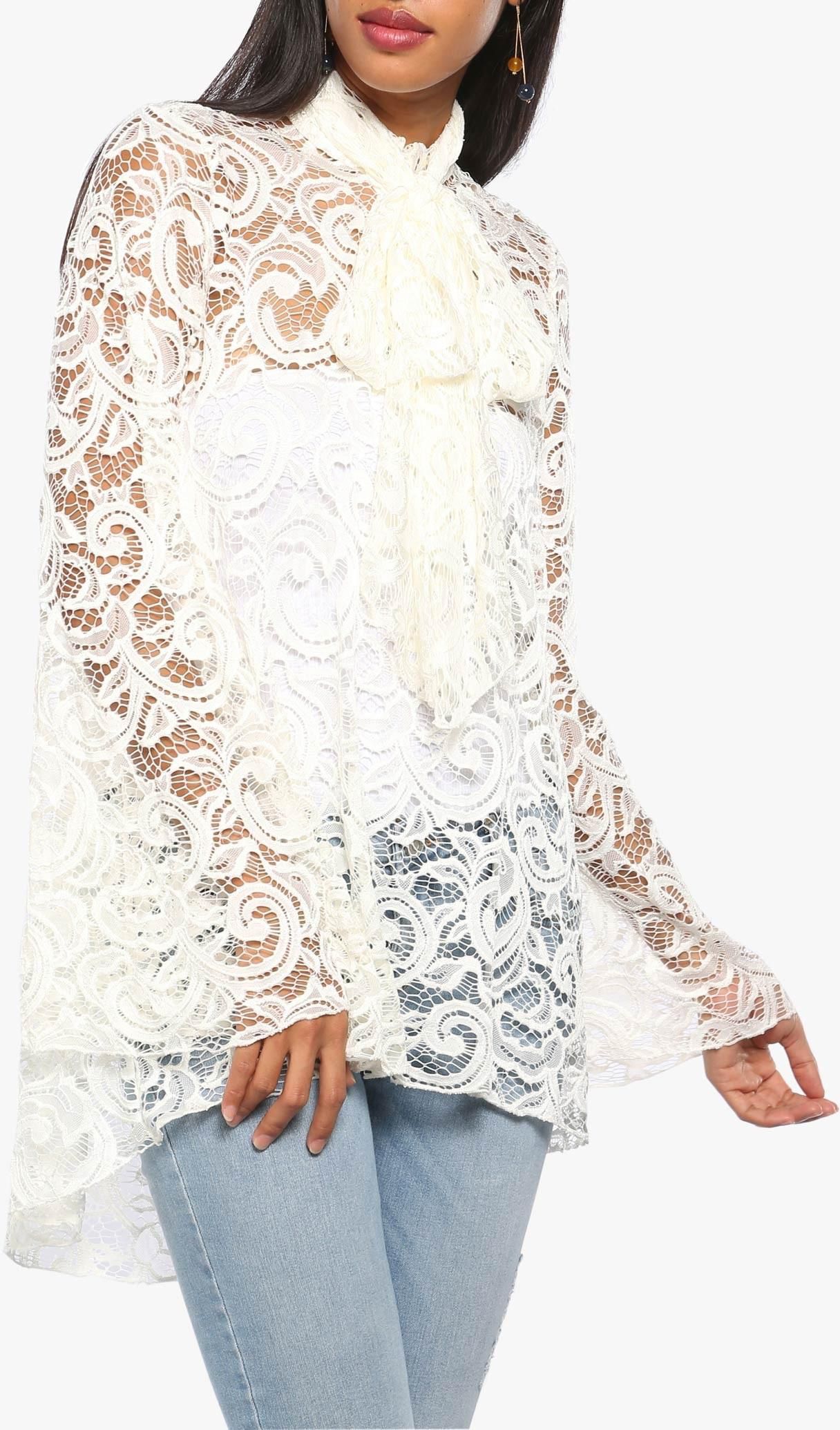Cream Sheer Lace Blouse