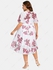 Plus Size Twist Lace Trim Belt Layered Flower Print Dress (Adjustable Shoulder Strap) - 2x | Us 18-20