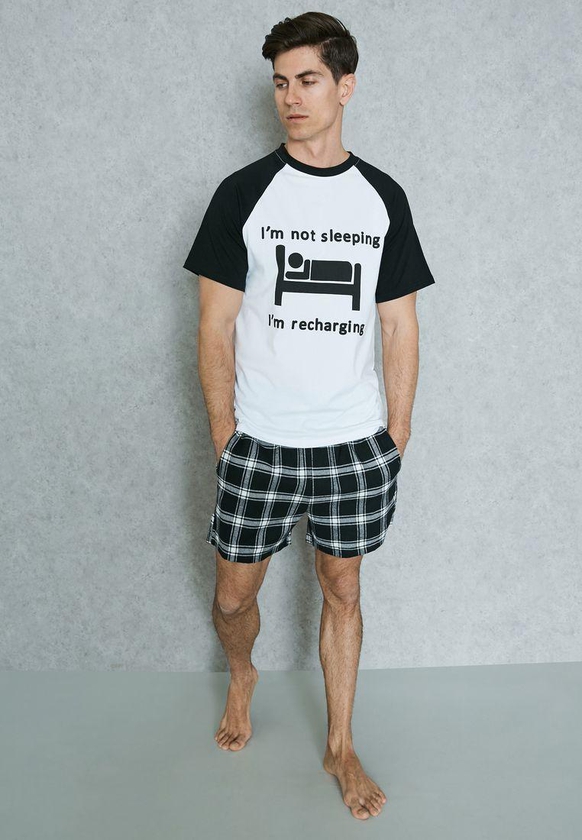 Slogan Shorts Pyjama Set