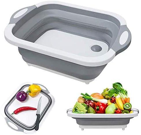 Collapsible Cutting Board, multifunctional foldable silicon tub with colander for easy washing/chopping/cutting vegetables, fruits and an ideal space -saving basket for kitchen/BBQ /Picnic/Camping.