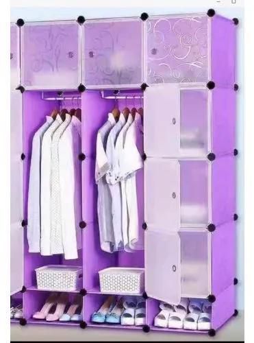 Generic Portable 3-Column Plastic Wardrobes Purple