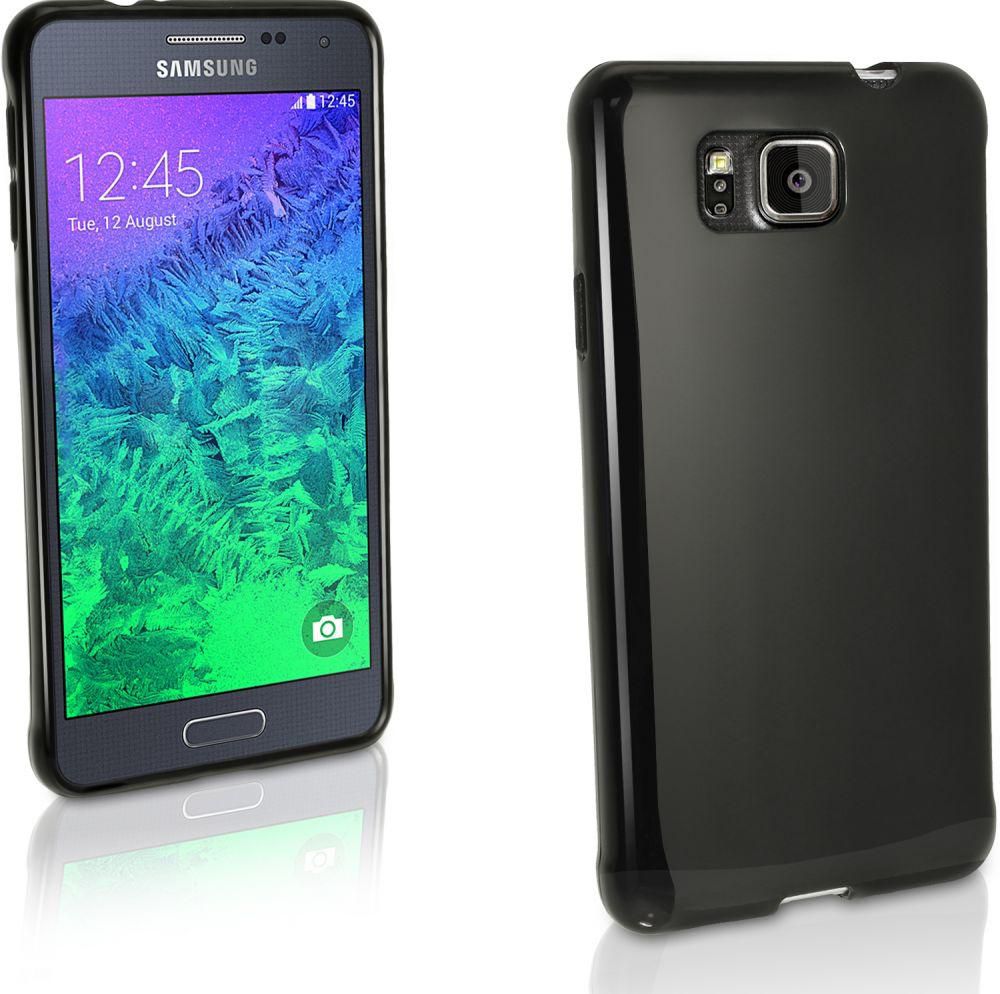 Solid Black Glossy TPU Gel Skin Case Cover for Samsung Galaxy Alpha SM-G850