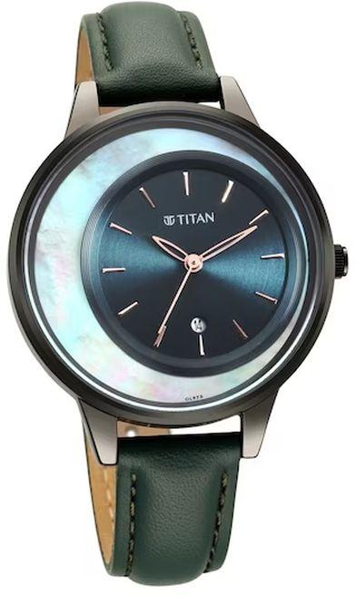 Titan TITAN 2648QL01 Watch for Women Analog Green Leather Band