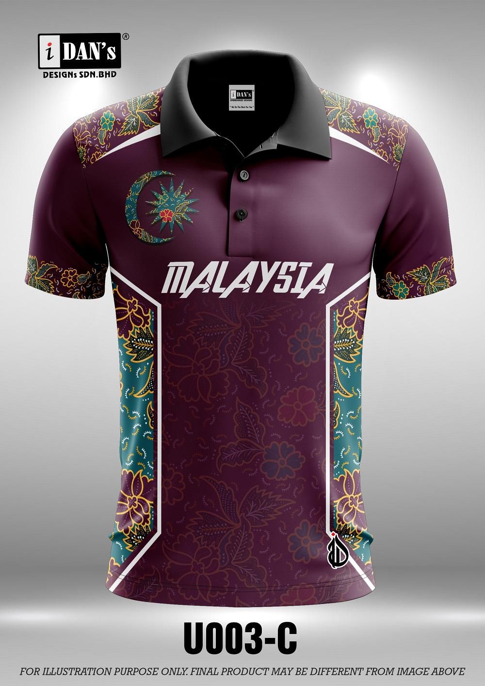U003 Batik Songket Sublimation Polo Collar T-shirt - 10 Sizes (As Picture)