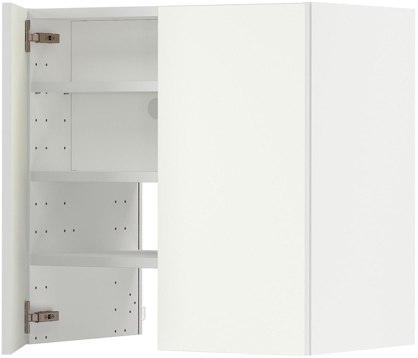 METOD Wall cb f extr hood w shlf/door - white/Vallstena white 60x60 cm