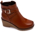 Dejavu Zipper Leather Wedge Ankle Brown Boots