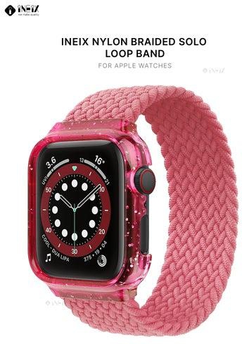 Nylon Braided Solo Loop Replacement Strap With Glittering Case For Apple Watch 44 mm (160 mm Strap Length) - Pink