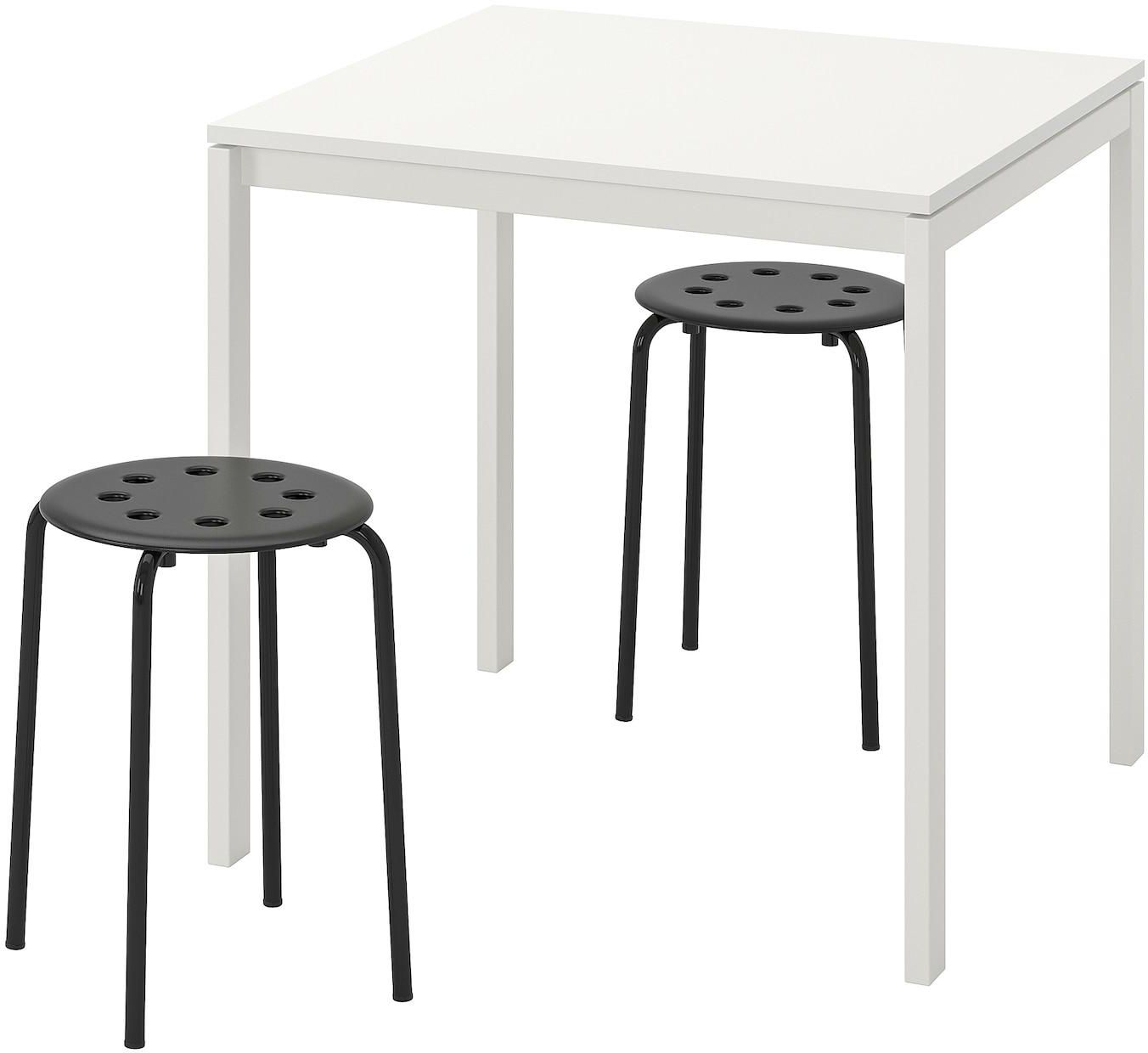 MELLTORP / MARIUS طاولة ومقعدين - أبيض/أسود 75 سم