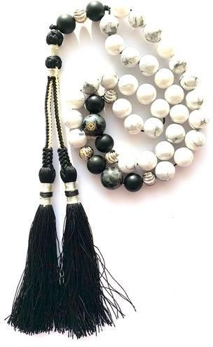 Prayer Beads White 33 Exclusive Designed Handmade Of Natural Gemstones Howlite Onyx Labradorite And 18K Gold Plated Representing Spiritual Qualities On Stillness Open-Mindedness