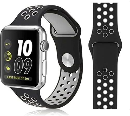 YOMNA Soft Silicone Replacement Wrist Strap for Sport Watch Series SE/6/5/4 (42mm/44mm-Black/Gray. )