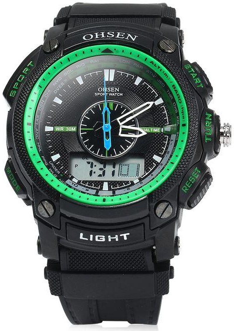 Ohsen Male Sports Digital Quartz Watch - Green+Black