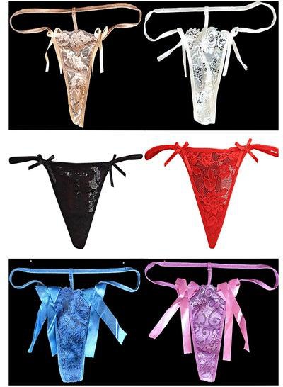 Spring Flowers Lace Mix Materials thong Panty Set 6 Pieces