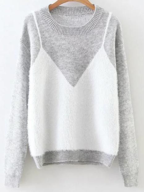SheIn Grey Graphic Pattern Ribbed Sweater