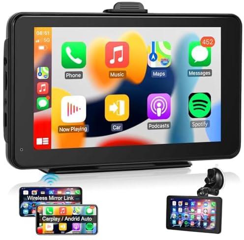 Wireless Apple Carplay Car Stereo 7 Inch Touch Screen Android Auto and Airplay Car Radio Tablet On Dashboard, Support Bluetooth Calls,Mirror Link, Voice Control, FM Transmitter, AUX/TYPE-C