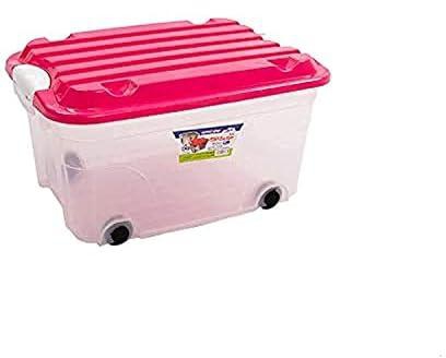 Monica Plastic Storage Box with Lid - Fuchsia