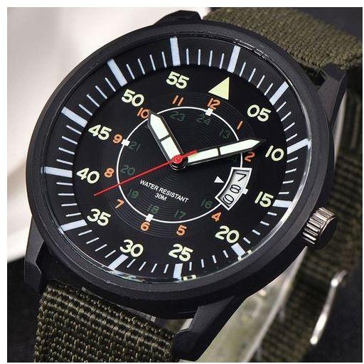 Sanwood Military Men Stainless Steel Luminous Dial Date Display Luxury Sport Wrist Watch-Green