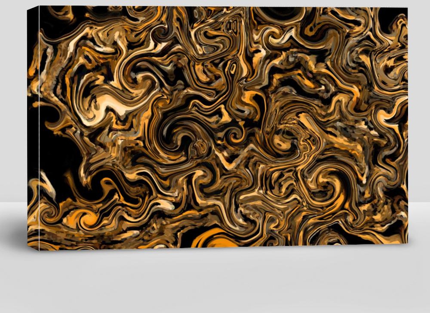 Wall Art Poster. Canvas Print. Oil Painting Golden Color Abstraction.