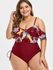 Plus Size Lace Up Ruffled Palm Print One-piece Swimsuit - L