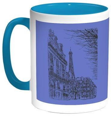 Drawing Of Paris Printed Coffee Mug Blue/White 11ounce