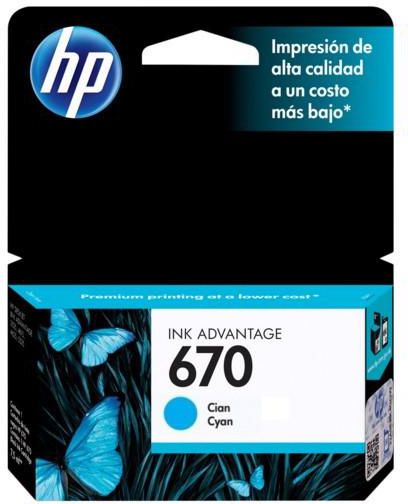 HP 670 Cyan Original Ink Advantage Cartridge (CZ114AL)