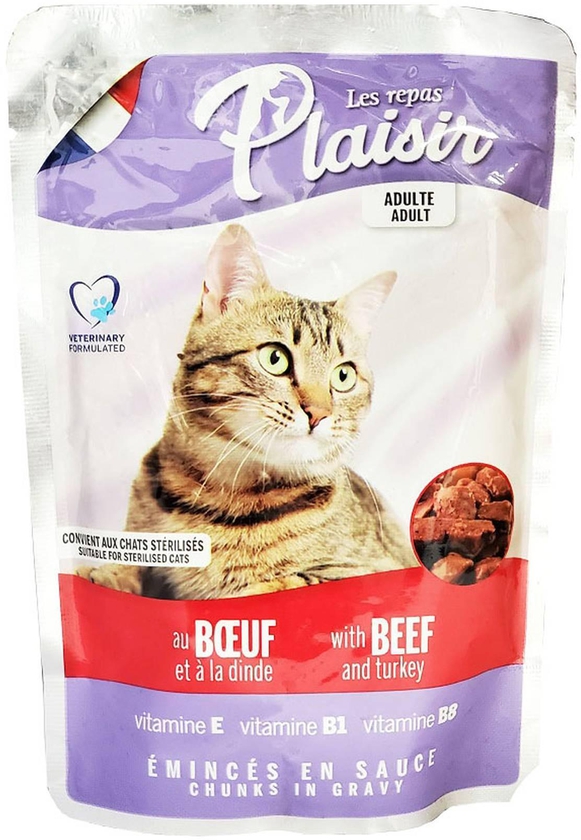 Les Repas Plaisir Beef And Turkey In Gravy Cat Food 100g