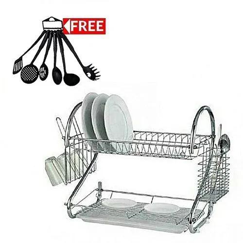 CLEARANCE OFFER Rashnik 2 Tier Dish Racks + Free Set Of 6 Non-stick Cooking Spoons