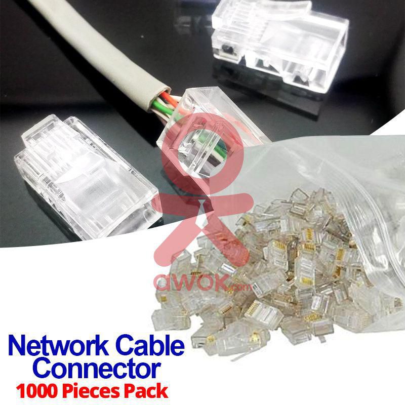RJ45 Network Cable Connector Plug CAT5, CAT5E, 8P8C For Better Data Transmitting & Higher Signal Strength, 1000 Pieces Pack