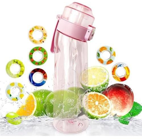 Impgook Sports Air Water Bottle 650ML/22OZ BPA-Free Infused with 1 Random Fruit Flavors pods 0% Sugar Water Cup, Ideal for Gym and Outdoor (Pink)