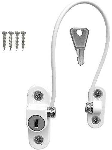 Rubik 1PC Window Door Stopper Wire Cable Lock, Restrictor Child Baby Safety Security Wire Catch with Screw Key (White)