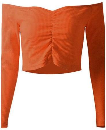 Off-Shoulder Solid Crop Top Orange