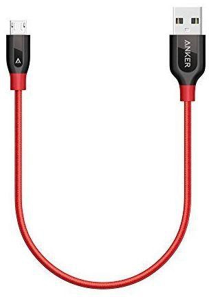 كابل أنكر باور لاين بلس نايلون معزز بالكيفلر لأجهزة Micro USB باللون الأحمر وطول 30 سم