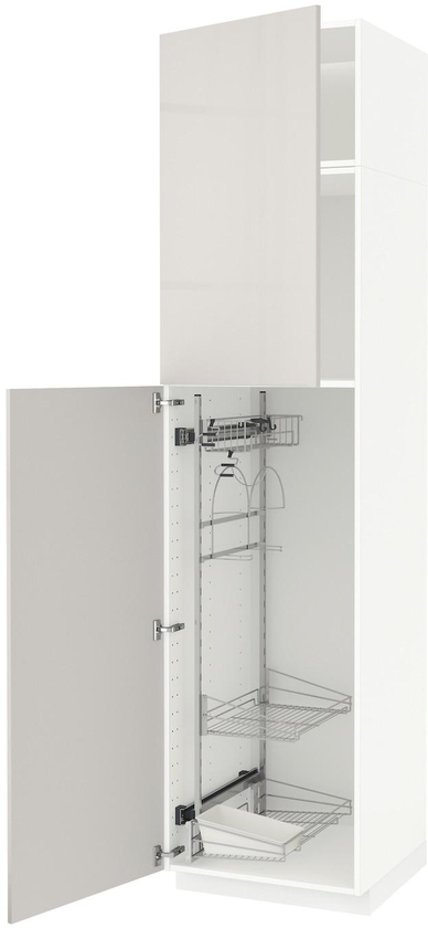 METOD خزانة عالية مع أرفف مواد نظافة - أبيض/Ringhult رمادي فاتح ‎60x60x240 سم‏