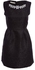 Generic Elegant Round Collar Sleeveless Pure Color A-Line Ball Gown Dress For Women With Necklace (BLACK)